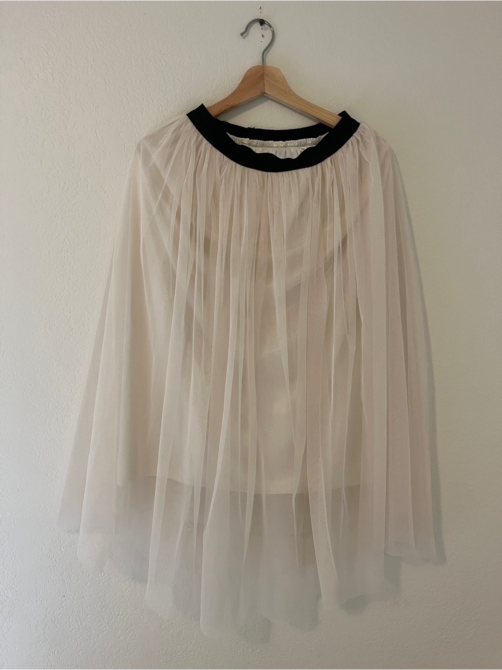 Sheer Ivory Tulle Skirt with Black Waistband
